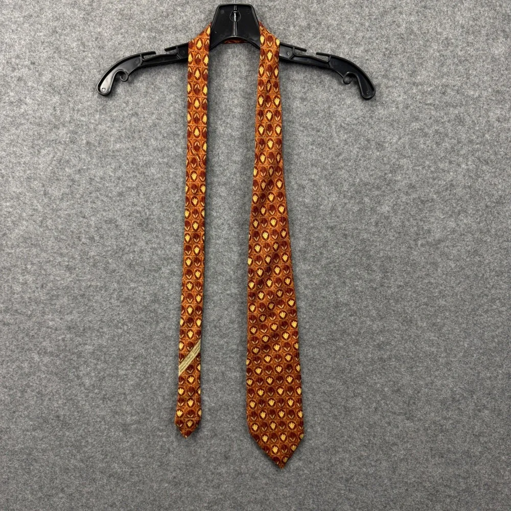 Ermenegildo‎ Zegna Mens Silk Tie Orange Gold Floral Geometric Made in Italy
